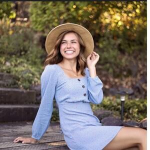 American Eagle Light Blue Mini Floral Babydoll Dress Sundress Casual L Large